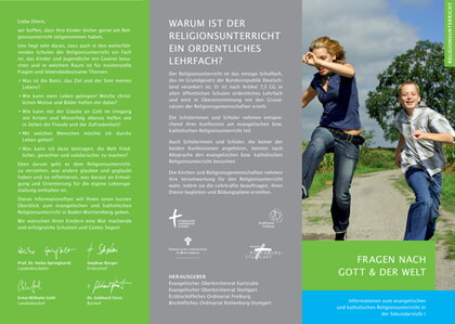 "Fragen nach Gott und der Welt" Flyer für den RU in der Sekundarstufe 1